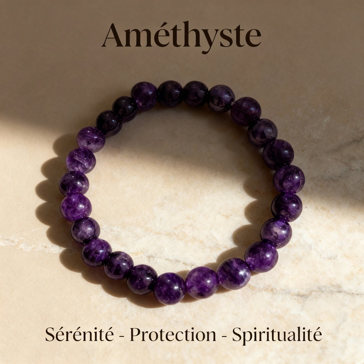 Bracelet Chakra Couronne – Améthyste Naturelle 8 mm – Bijou Spirituel Énergétique – Fait Main – Cadeau Femme ou Homme