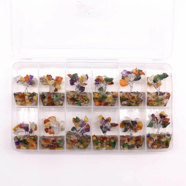 Mini arbre de pierres précieuses sur base d'orgonite - Pierres multiples (15 pierres)