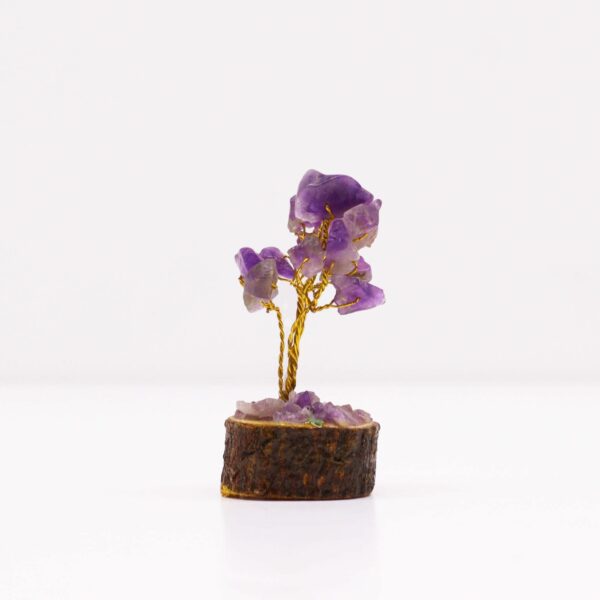 Mini arbre à pierres précieuses sur socle en bois - Améthyste (15 pierres)
