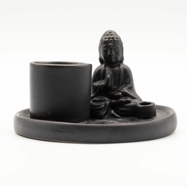 Porte-encens multifonctionnel Bouddha - Céramique noire mate