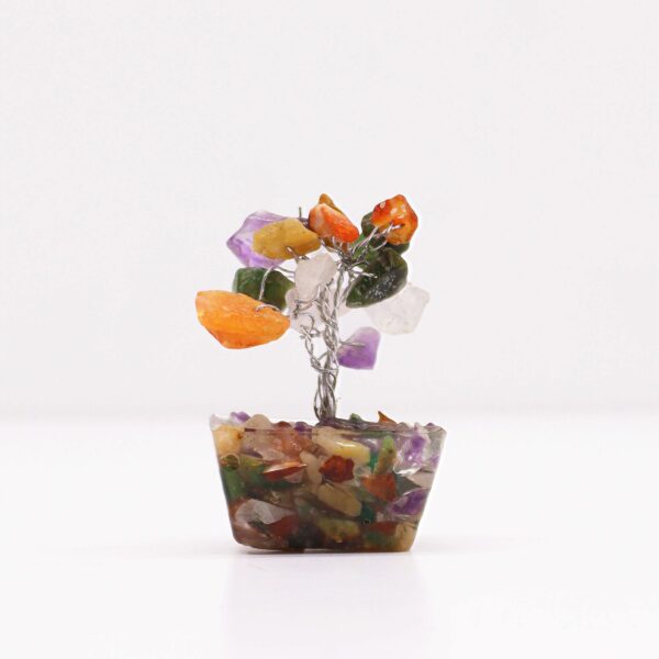 Mini arbre de pierres précieuses sur base d'orgonite - Pierres multiples (15 pierres)