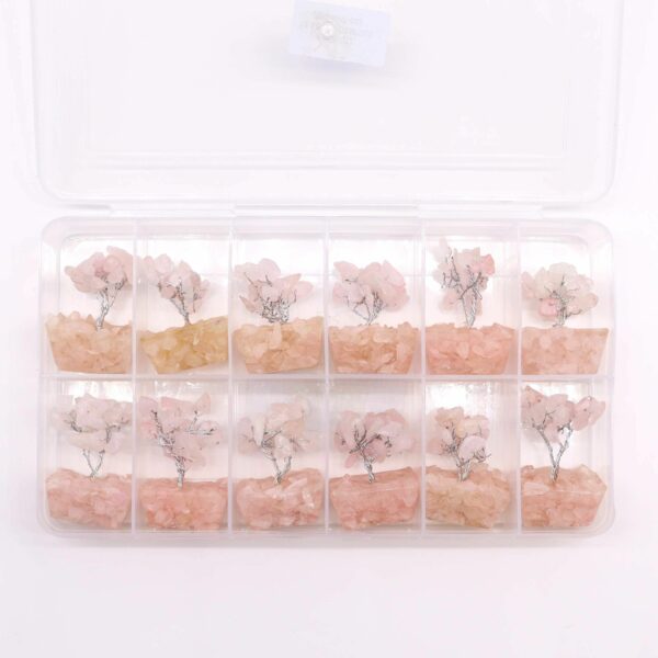 Mini arbre de pierres précieuses sur base d'orgonite - Quartz rose (15 pierres)