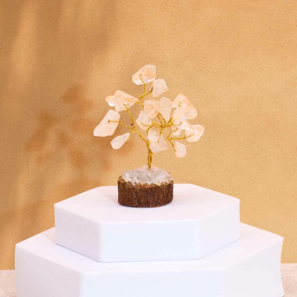 Mini arbre en pierres précieuses sur socle en bois - Quartz de roche (15 pierres)