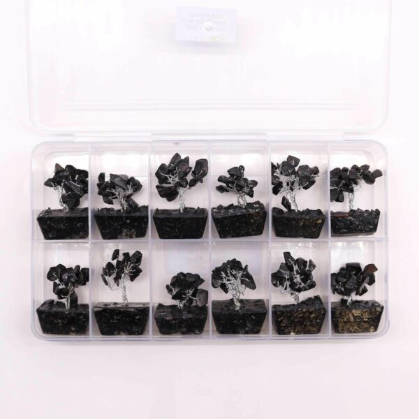 Mini arbre de pierres précieuses sur base d'orgonite - Agate noire (15 pierres)
