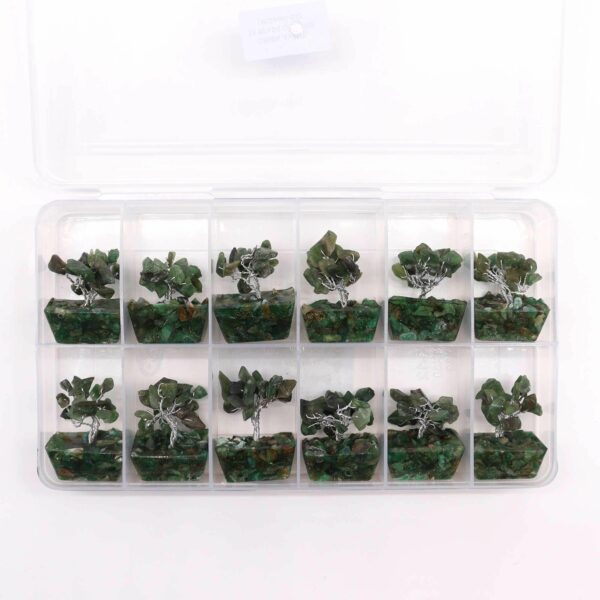 Mini arbre de pierres précieuses sur base d'orgonite - Aventurine verte (15 pierres)