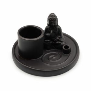 Porte-encens multifonctionnel Bouddha - Céramique noire mate