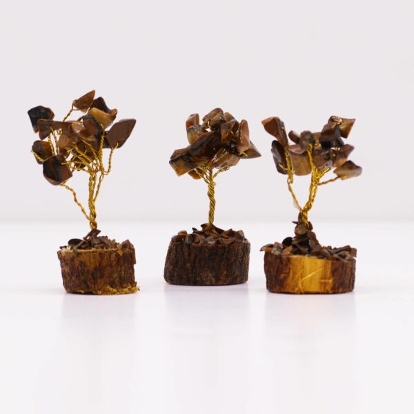 Mini arbre en pierres précieuses sur socle en bois - Œil de tigre (15 pierres)