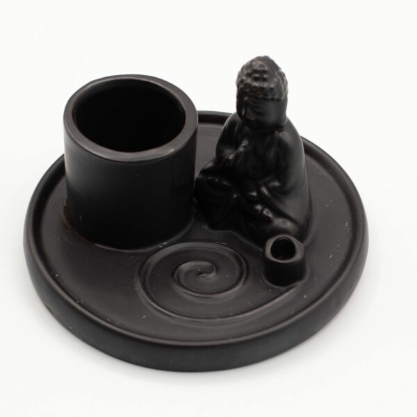 Porte-encens multifonctionnel Bouddha - Céramique noire mate