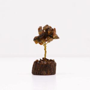 Mini arbre en pierres précieuses sur socle en bois - Œil de tigre (15 pierres)