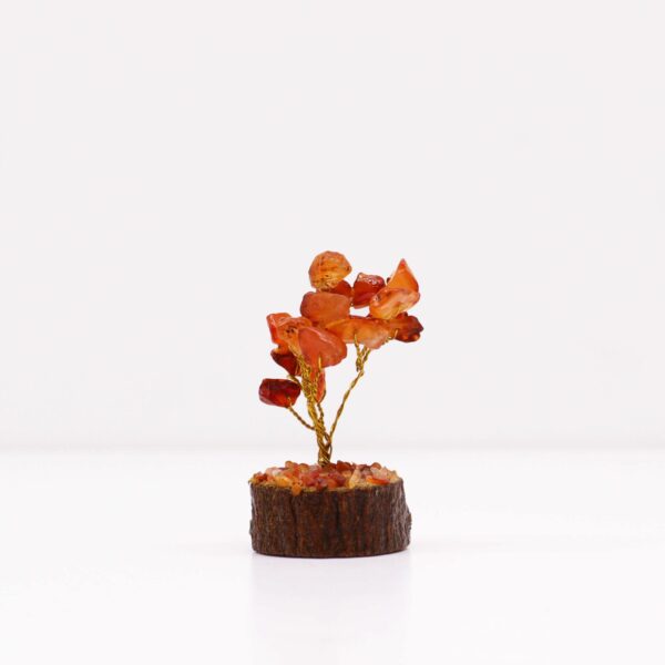 Mini arbre en pierres précieuses sur socle en bois - Cornaline (15 pierres)
