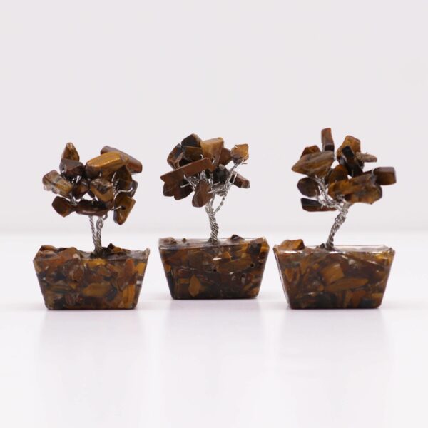Mini arbre de pierres précieuses sur base d'orgonite - Œil de tigre (15 pierres)