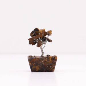 Mini arbre de pierres précieuses sur base d'orgonite - Œil de tigre (15 pierres)