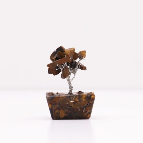 Mini arbre de pierres précieuses sur base d'orgonite - Œil de tigre (15 pierres)