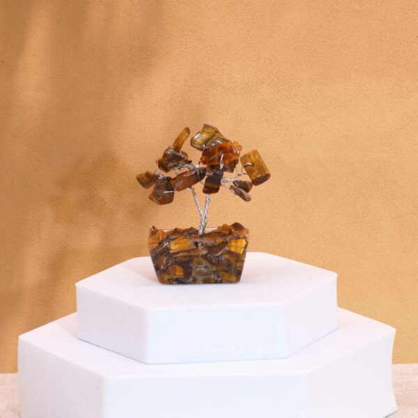 Mini arbre de pierres précieuses sur base d'orgonite - Œil de tigre (15 pierres)