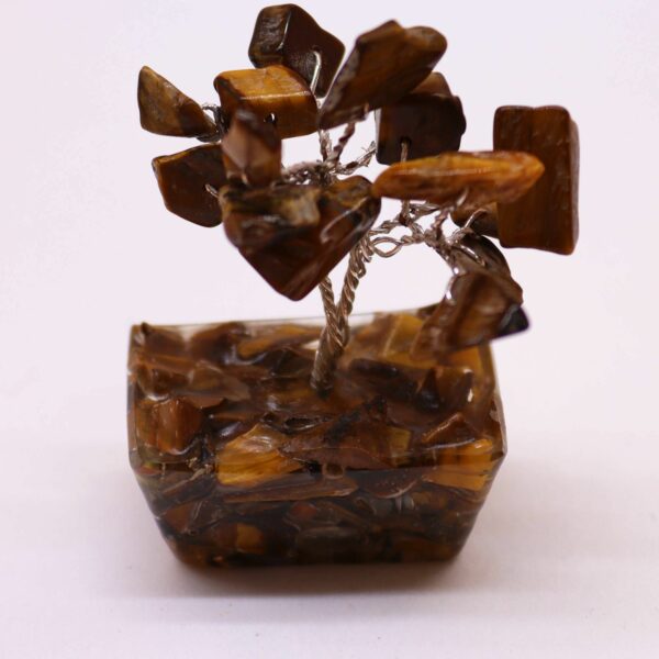 Mini arbre de pierres précieuses sur base d'orgonite - Œil de tigre (15 pierres)
