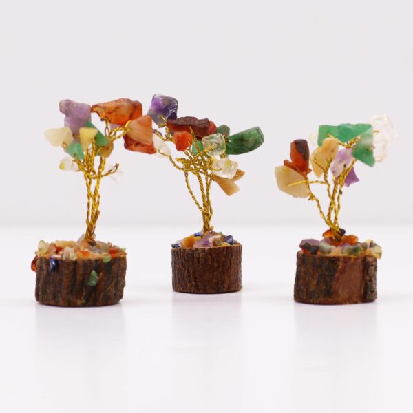 Mini arbre à pierres précieuses sur socle en bois - Pierres multiples (15 pierres)