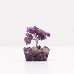 Mini arbre de pierres précieuses sur base d'orgonite - Améthyste (15 pierres)