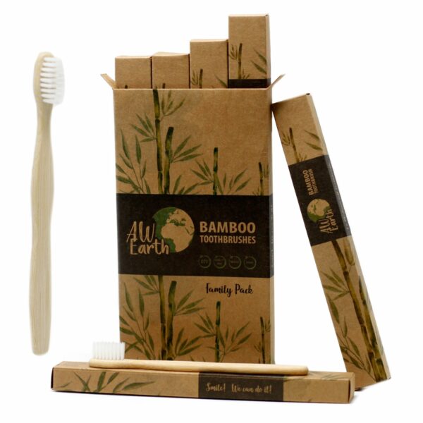 Boîtes de 4 brosses en bambou - Blanches - 2 adultes et 2 enfants