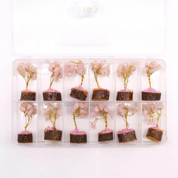 Mini arbre en pierres précieuses sur socle en bois - Quartz rose (15 pierres)