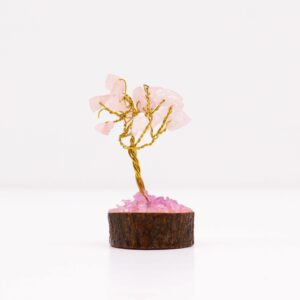 Mini arbre en pierres précieuses sur socle en bois - Quartz rose (15 pierres)