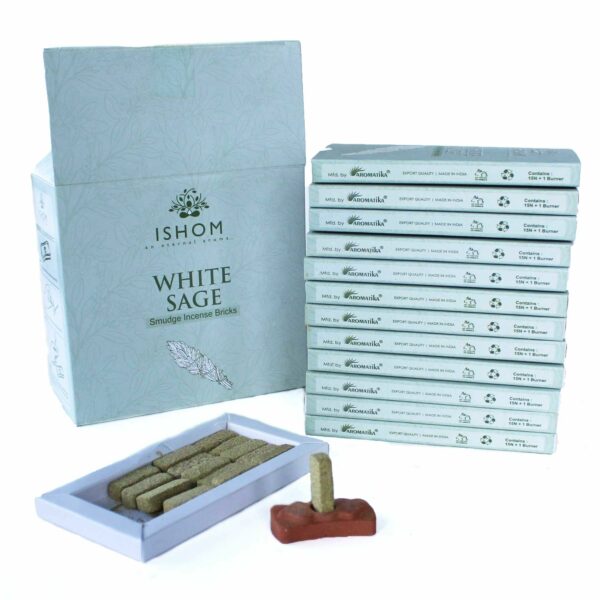Lot de 15 briquettes d'encens naturel et brûleur - Sauge blanche